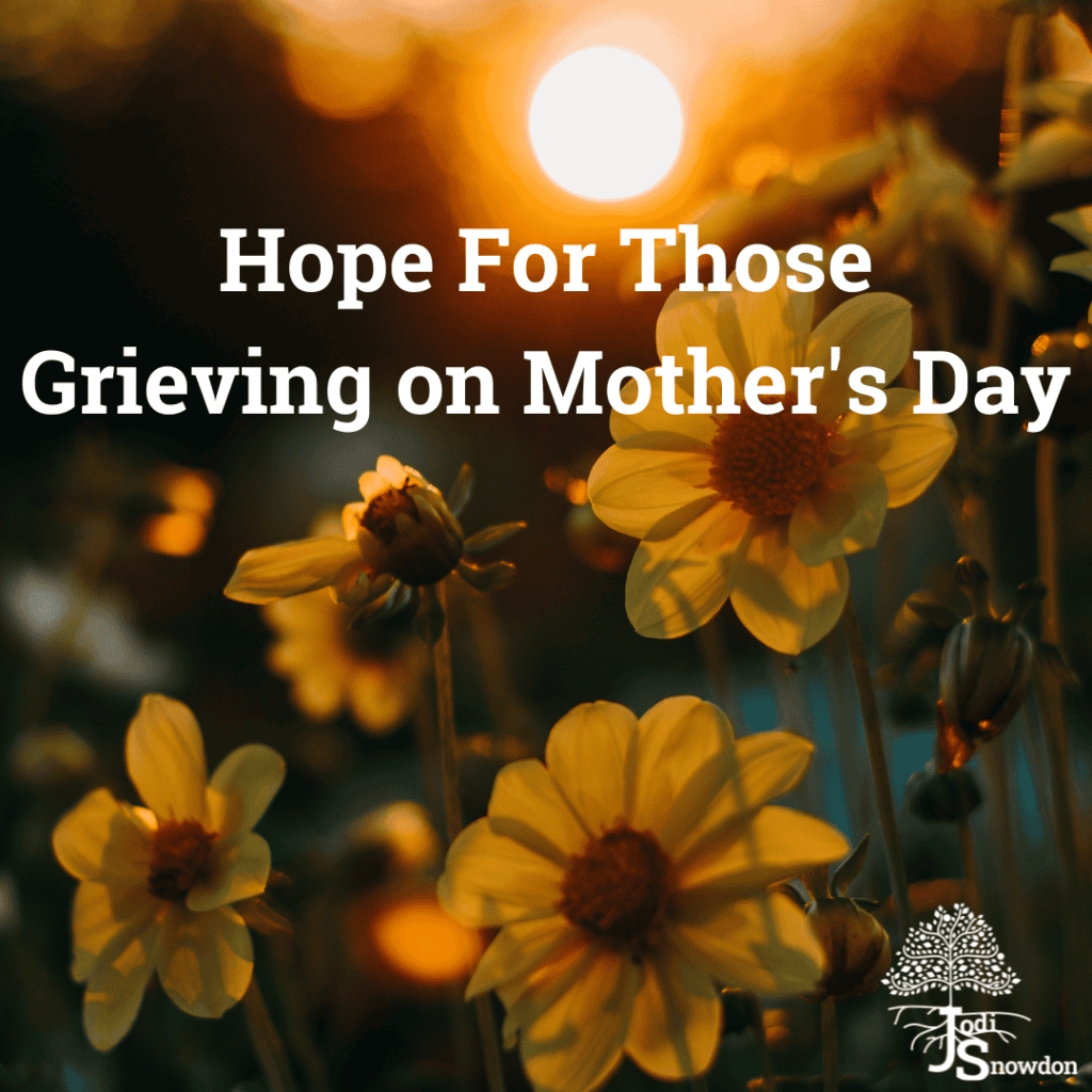 Flowers with sunset background for Mother's Day grief support.