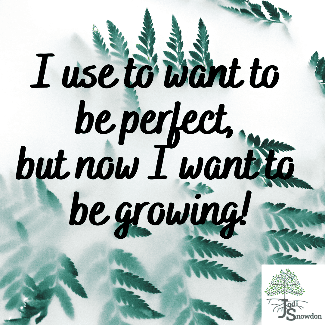 Motivational quote about growth and self-improvement with fern background.
