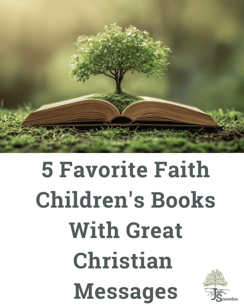 Open book with a small tree growing from its pages symbolizing faith and growth.