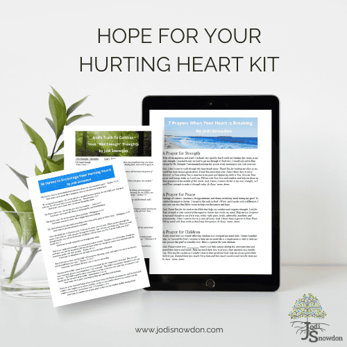 Digital image of healing prayer kit by Jodi Snowdon on tablet and papers.