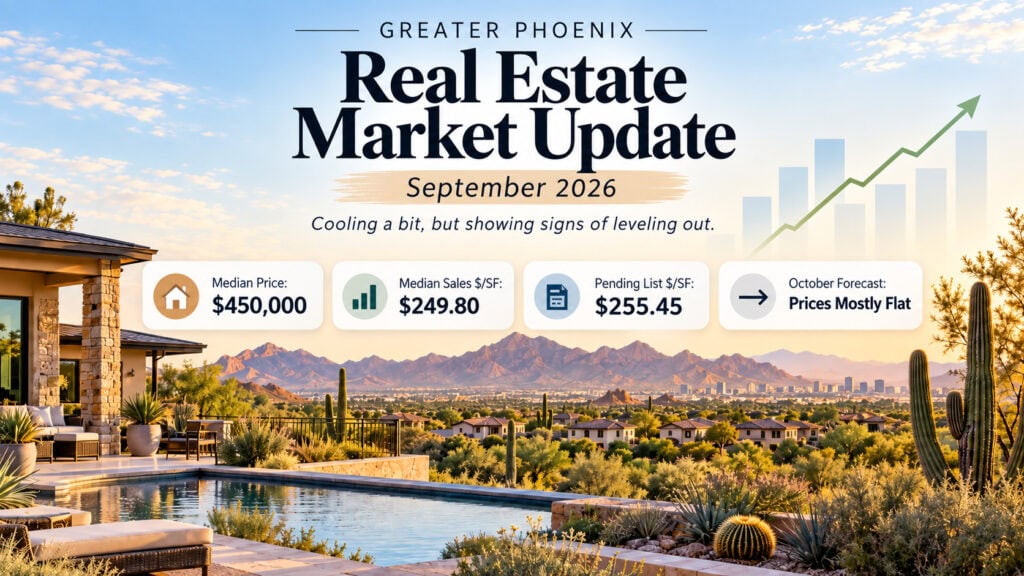 “Greater Phoenix real estate market update September 2026 showing median home price of $450,000 and housing market statistics.”