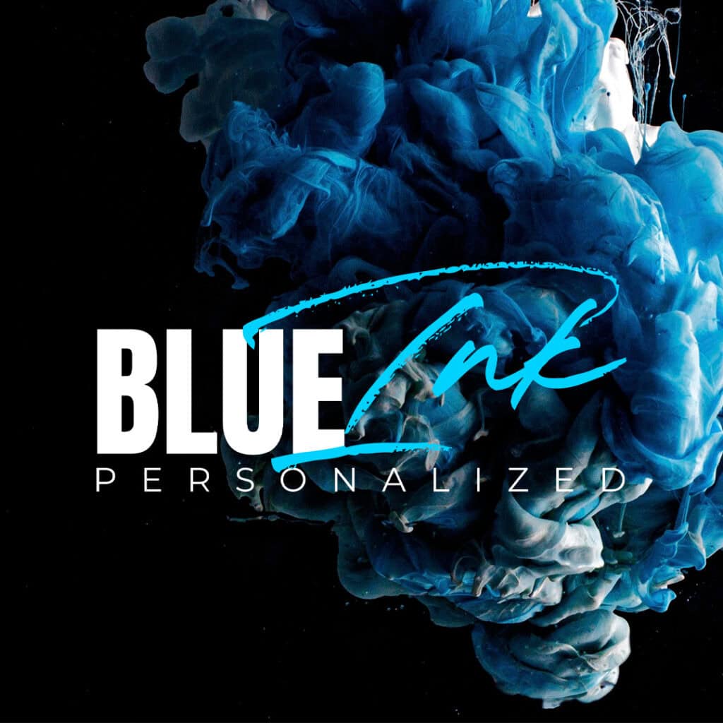 Blue ink swirling background with creative text overlay, modern design, vibrant colors, artistic concept, advertising, branding, creative marketing solutions, Johnson Advertising.