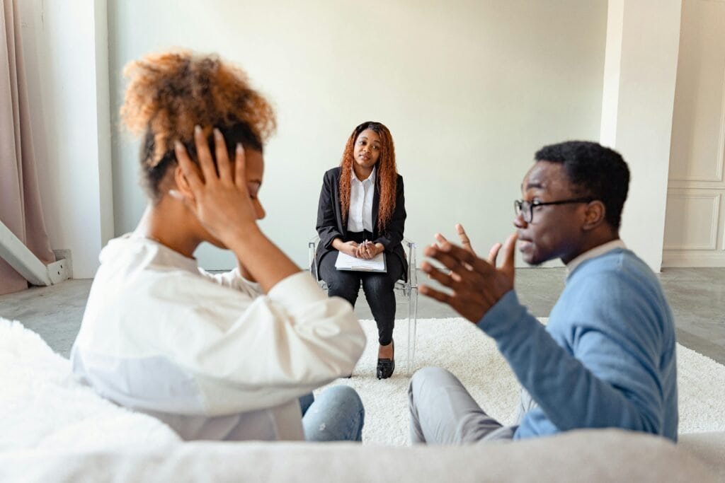 Couples counseling session with a therapist in Atlanta, helping couples navigate relationship challe.