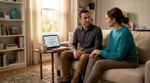 Couple communicating at home over coffee
