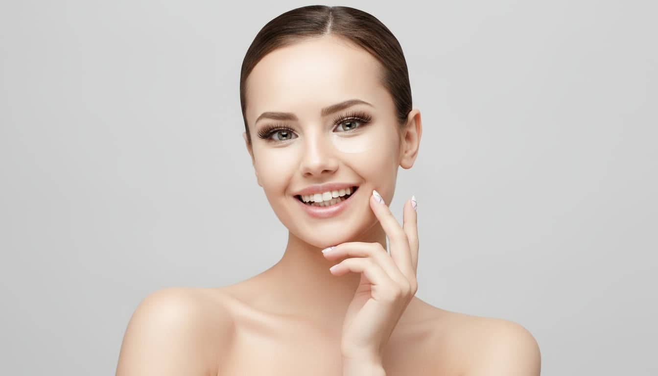 Strahlendes gesicht mit makelloser haut, junge frau, beauty, skincare.
