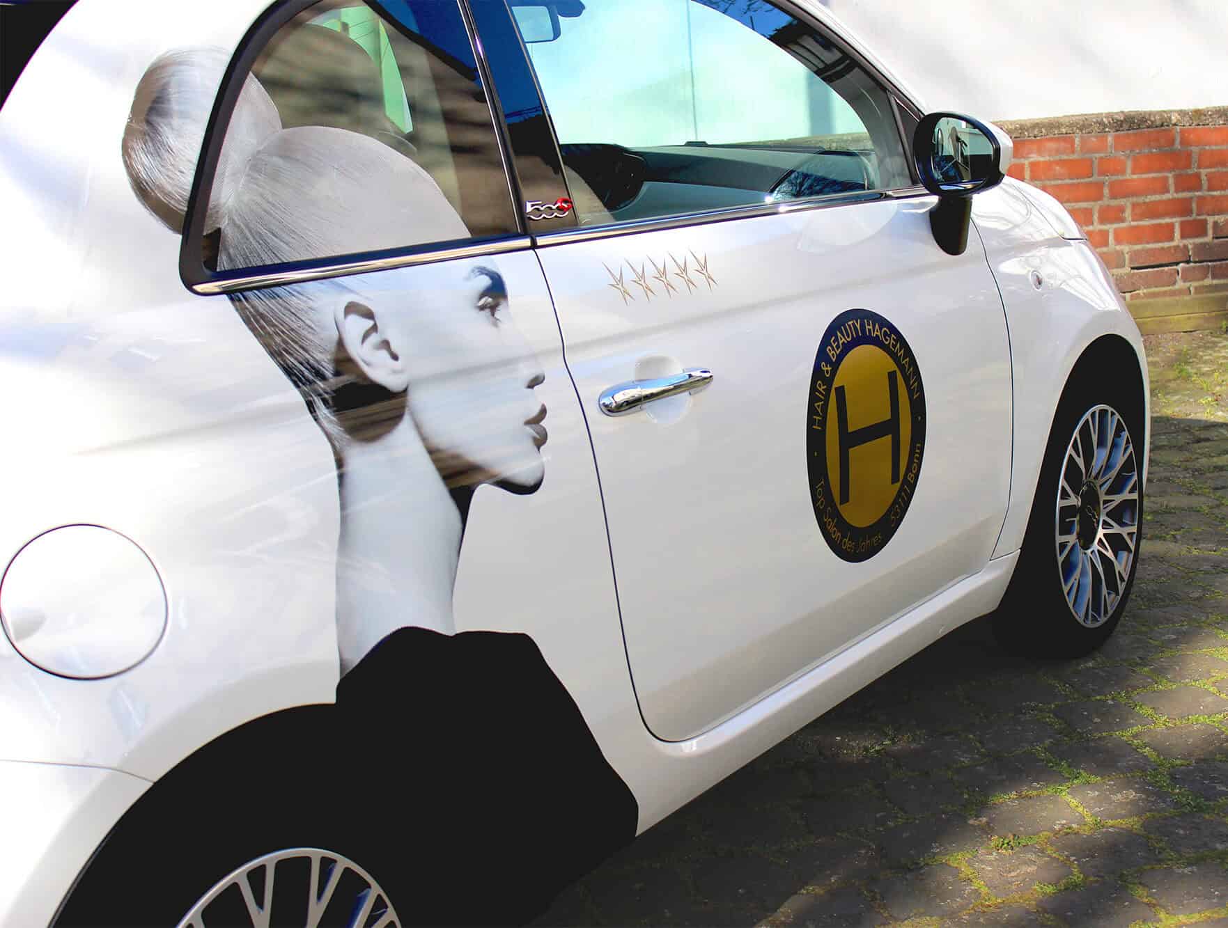 Autowerbung für Friseur – individuelle Fahrzeugbeschriftung und Autofolierung aus Nippes