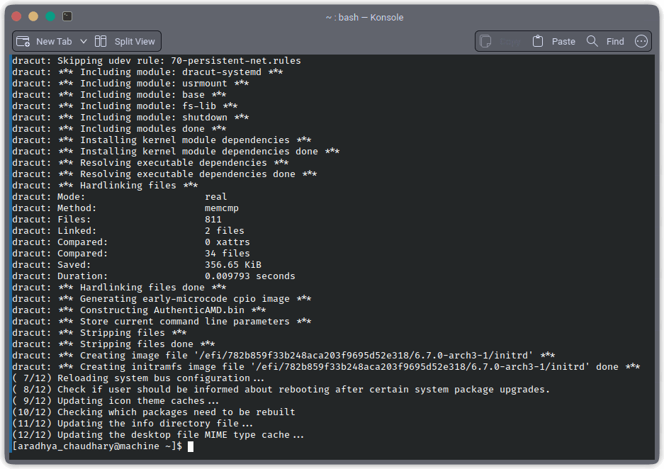 Upgrade KDE Plasma Workflow in Arch Linux 5 Upgrading system packages last phase.