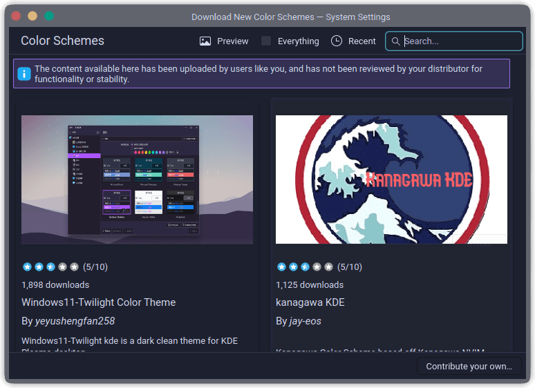 Upgrade KDE Plasma Workflow in Arch Linux 15 Browsing more color themes in KDE Plasma