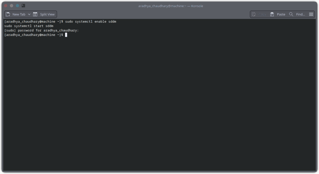 Systemctl enable sddm, KDE display manager, Linux command for SDDM activation.
