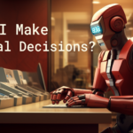 A humanoid AI robot working at a desk, symbolizing ethical considerations in autonomous AI.