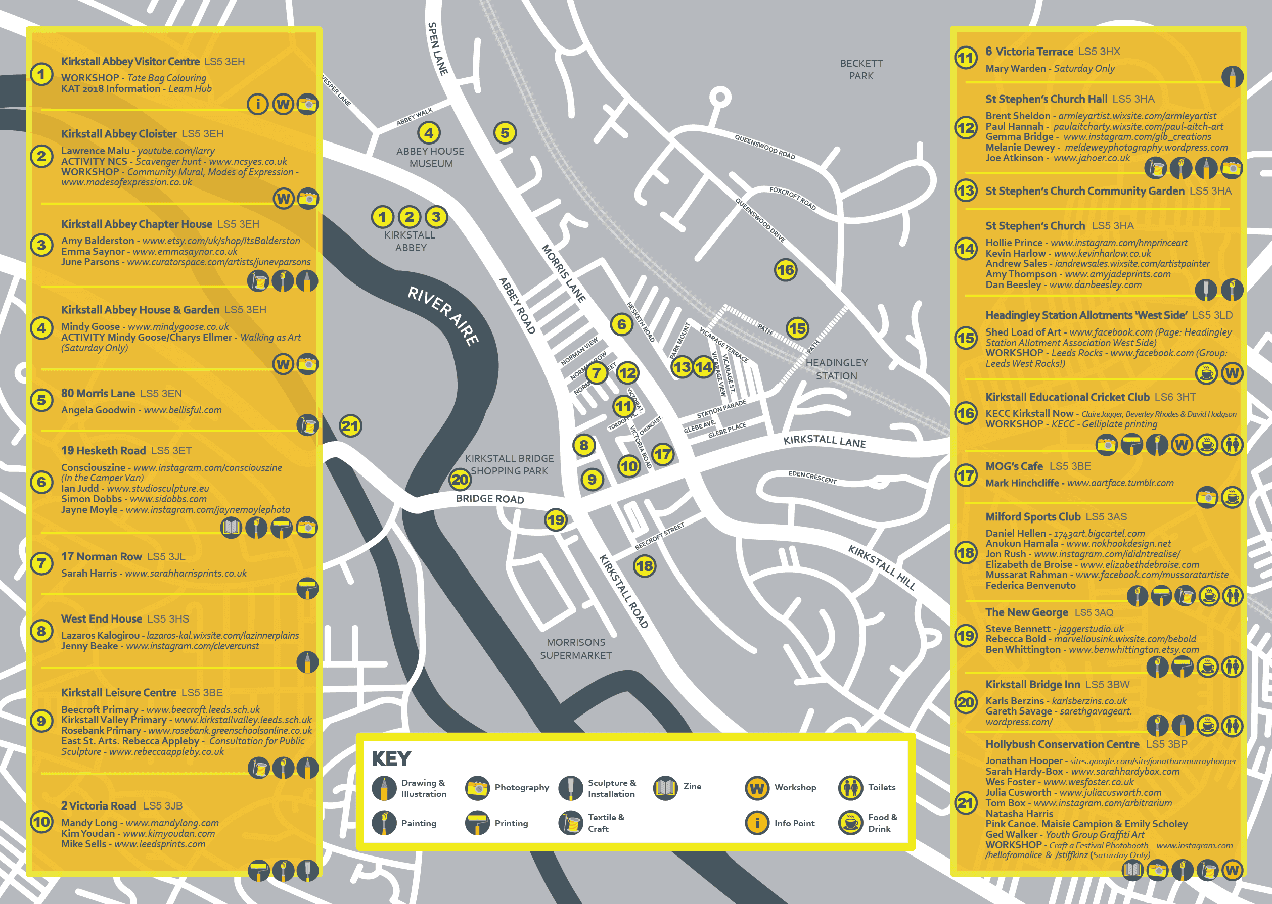 Kirkstall Art Trail 2018 map.