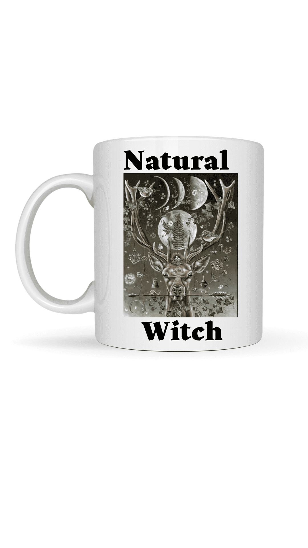 Showcase your love for magic with the Magical Elk Mug, featuring Natural Witch in black and a mystical elk design. This Slate mug or keyring is perfect for any enchanting collection.