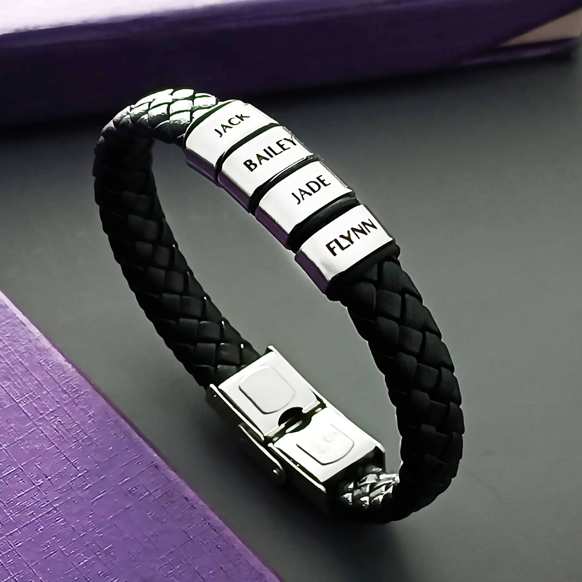Personalised Black Leather Bracelet