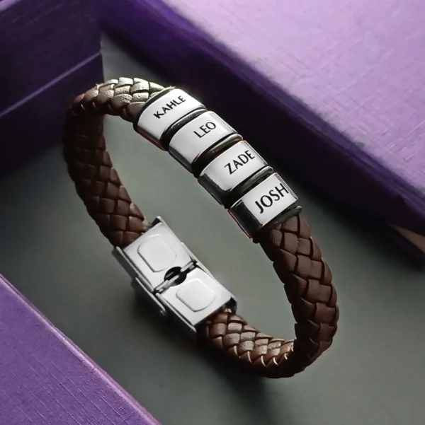 personalised brown leather bracelet