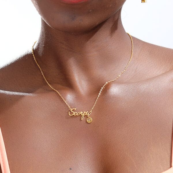gold zodiac word necklace