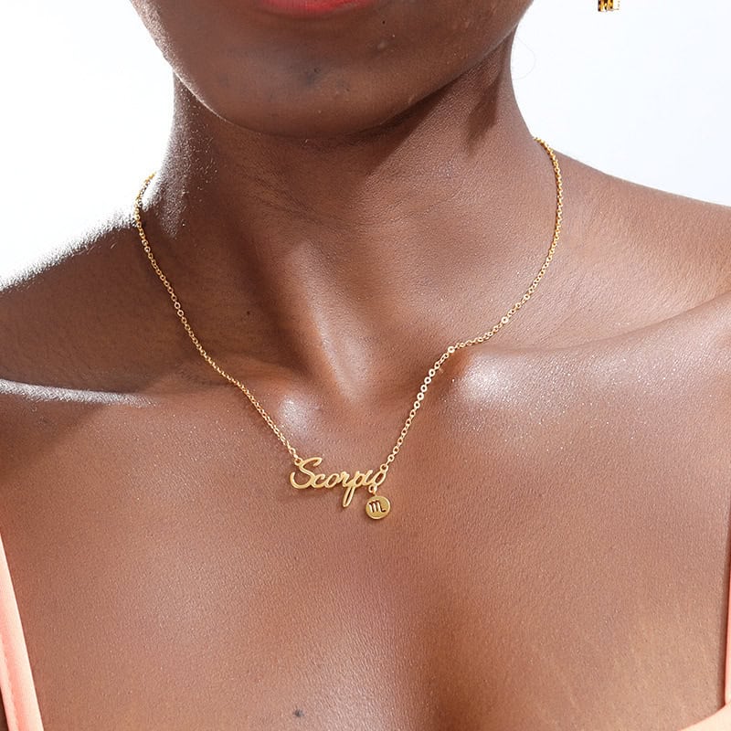 gold zodiac word necklace
