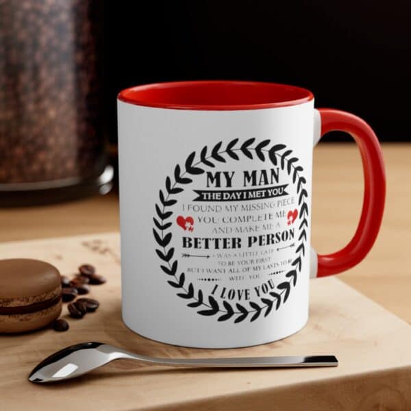 To my man ceramic mug with red handle