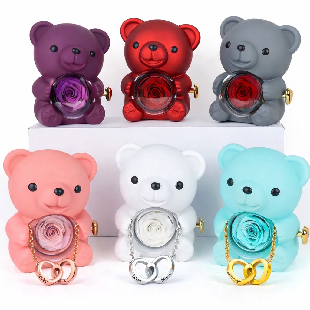 Personalised Eternal Rose Bear Jewellery Sets Engraved Necklace