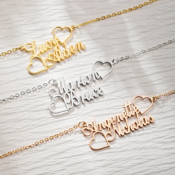 double heart personalised necklace