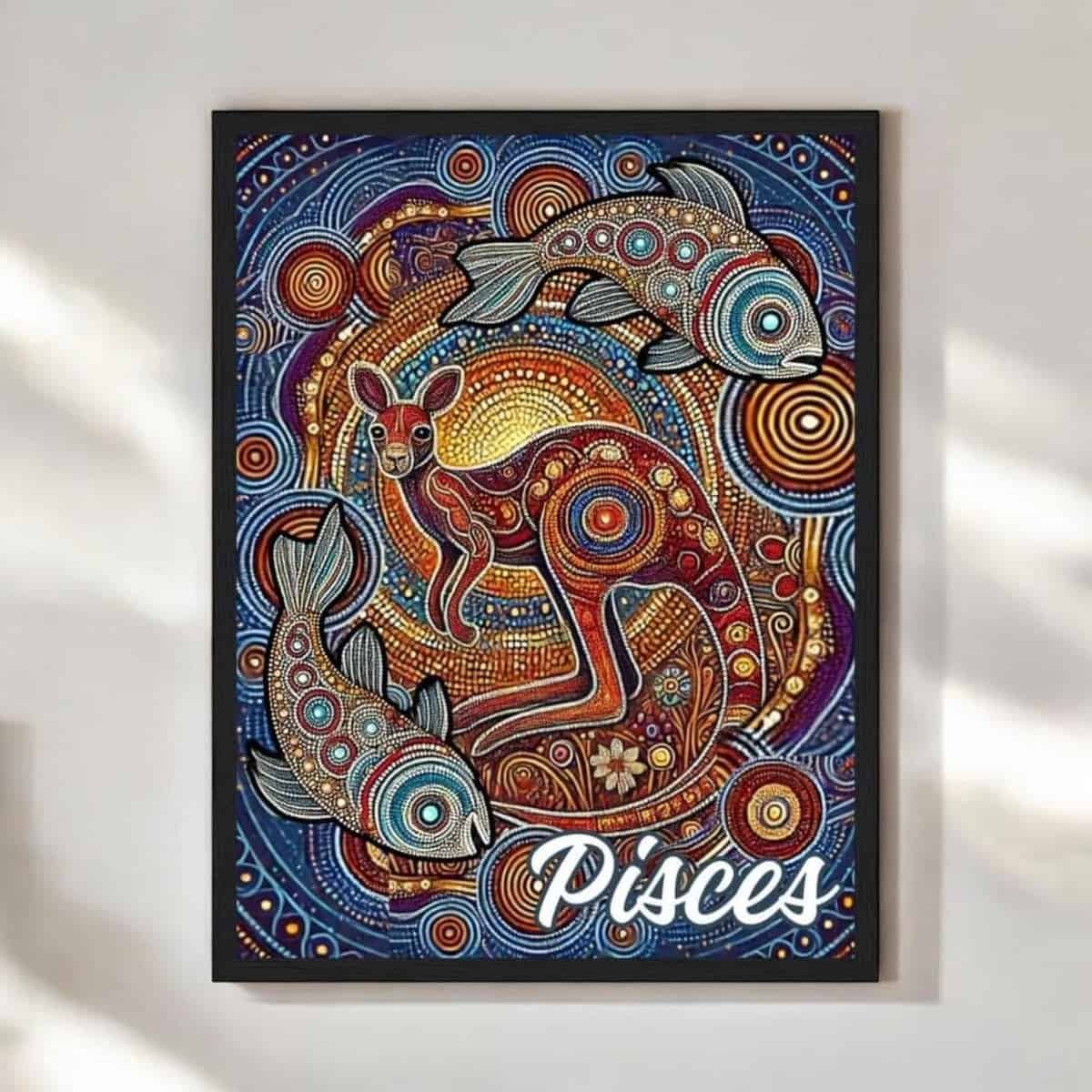 Pisces Aboriginal Zodiac Dot Art Metal Framed Poster