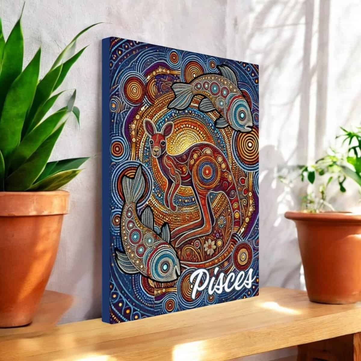 Pisces Aboriginal Zodiac Dot Art Canvas