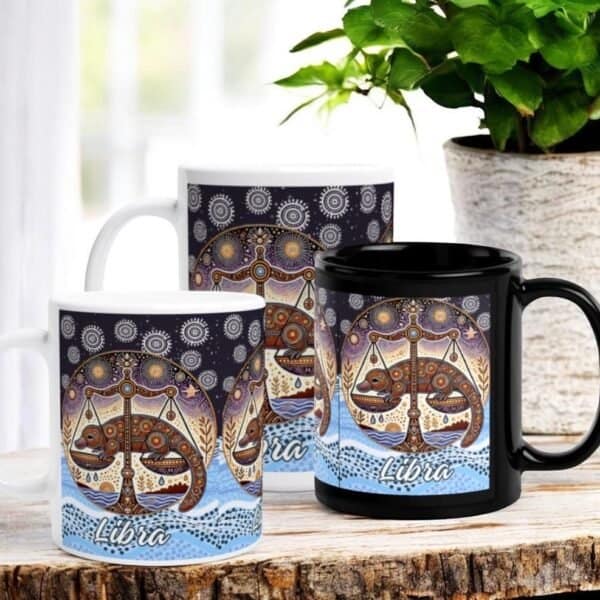 Libra Scales with Platypus Celestial Aboriginal Art Zodiac Mug