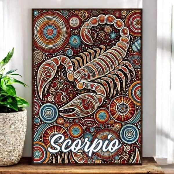 Scorpio scorpion zodiac Aboriginal Dot Art Wooden Framed Print