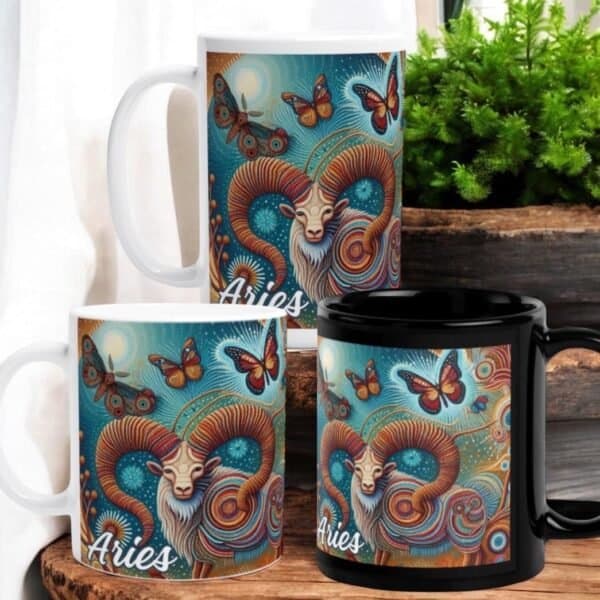 ries Aboriginal art mugs. beautiful blue greens and earthy tones