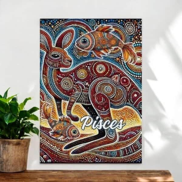 Pisces Aboriginal Dot art. Fish and Kangaroo printed canvas