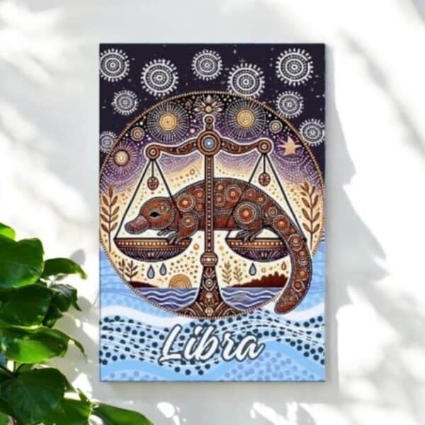 Libra Scales with Platypus Celestial Aboriginal Zodiac Dot Art Canvas