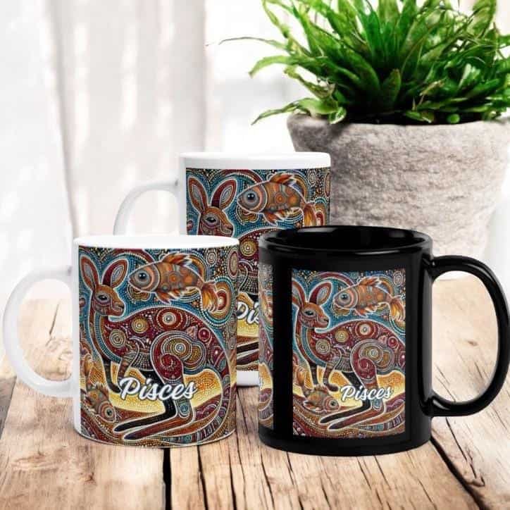 Pisces zodiac Aboriginal art coffee mug