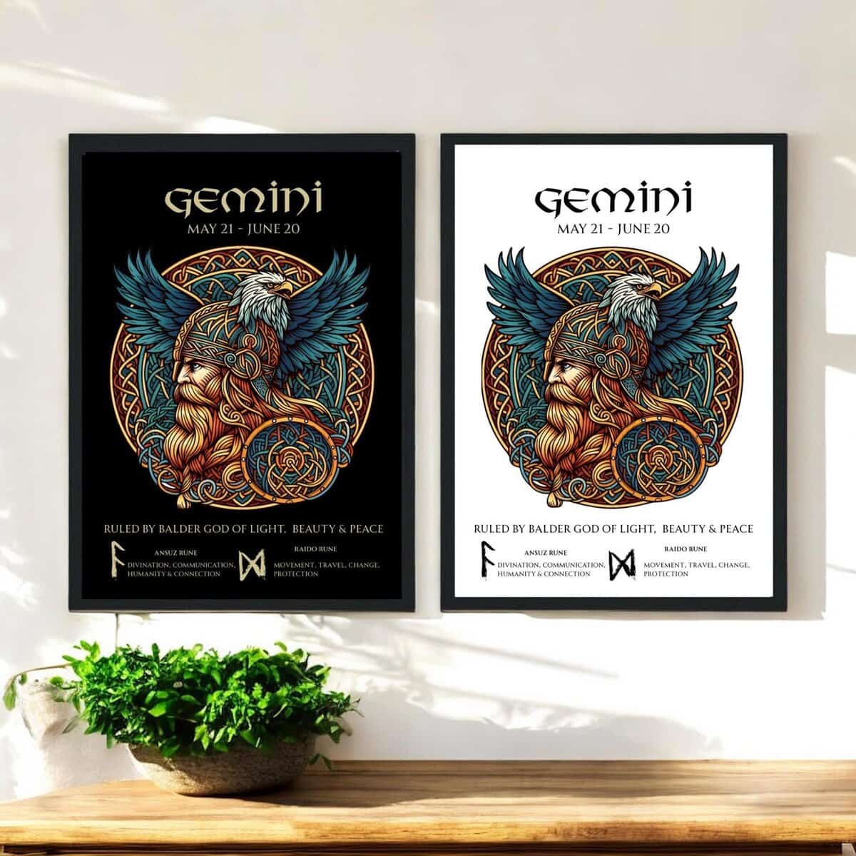 Gemini Zodiac Viking God Balder with his eagle and Runes.