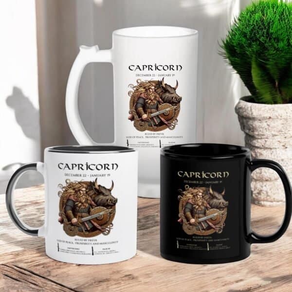 Capricorn Zodiac Viking God Freyr  and Runes. Coffee or Beer Mugs