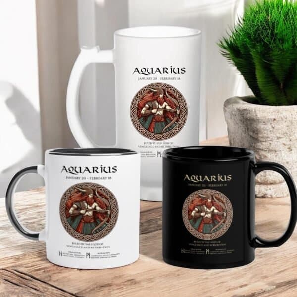Aquarius Zodiac Viking God Vali  and Runes. Coffee or Beer Mugs