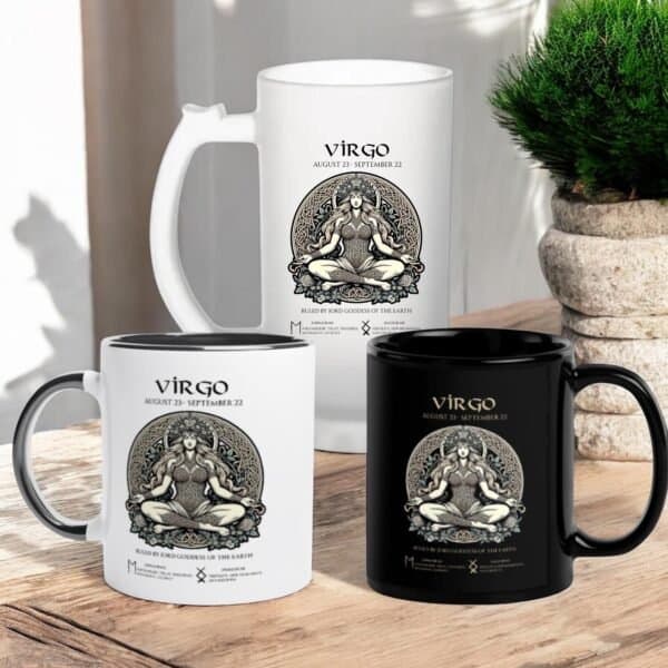 Virgo Zodiac Viking Goddess Jord with  and Runes. Coffee or Beer Mugs