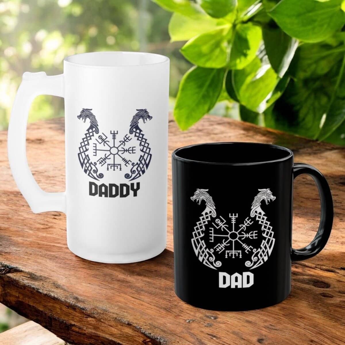 Viking Dragon With Vegvisir Custom Beer Mug or Coffee Mug for Dad, Step Dad or Poppy