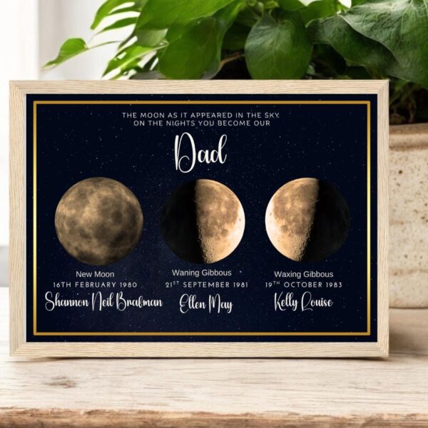Customised Golden  Moon Phase  on a stary night - The Night You Became A Mum or Dad / Grandparent. Download Printable