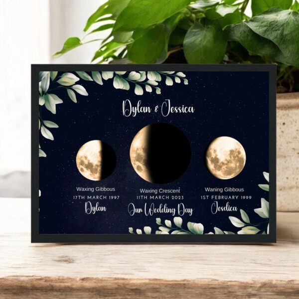 Framed Moon phase gift for couples. Engagement, Weeding, Anniversary, Valentines