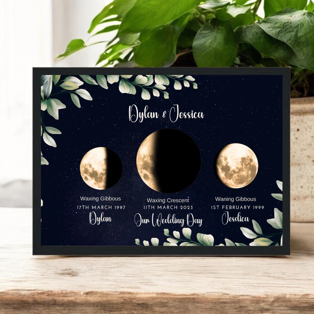 Framed Moon phase gift for couples. Engagement, Weeding, Anniversary, Valentines