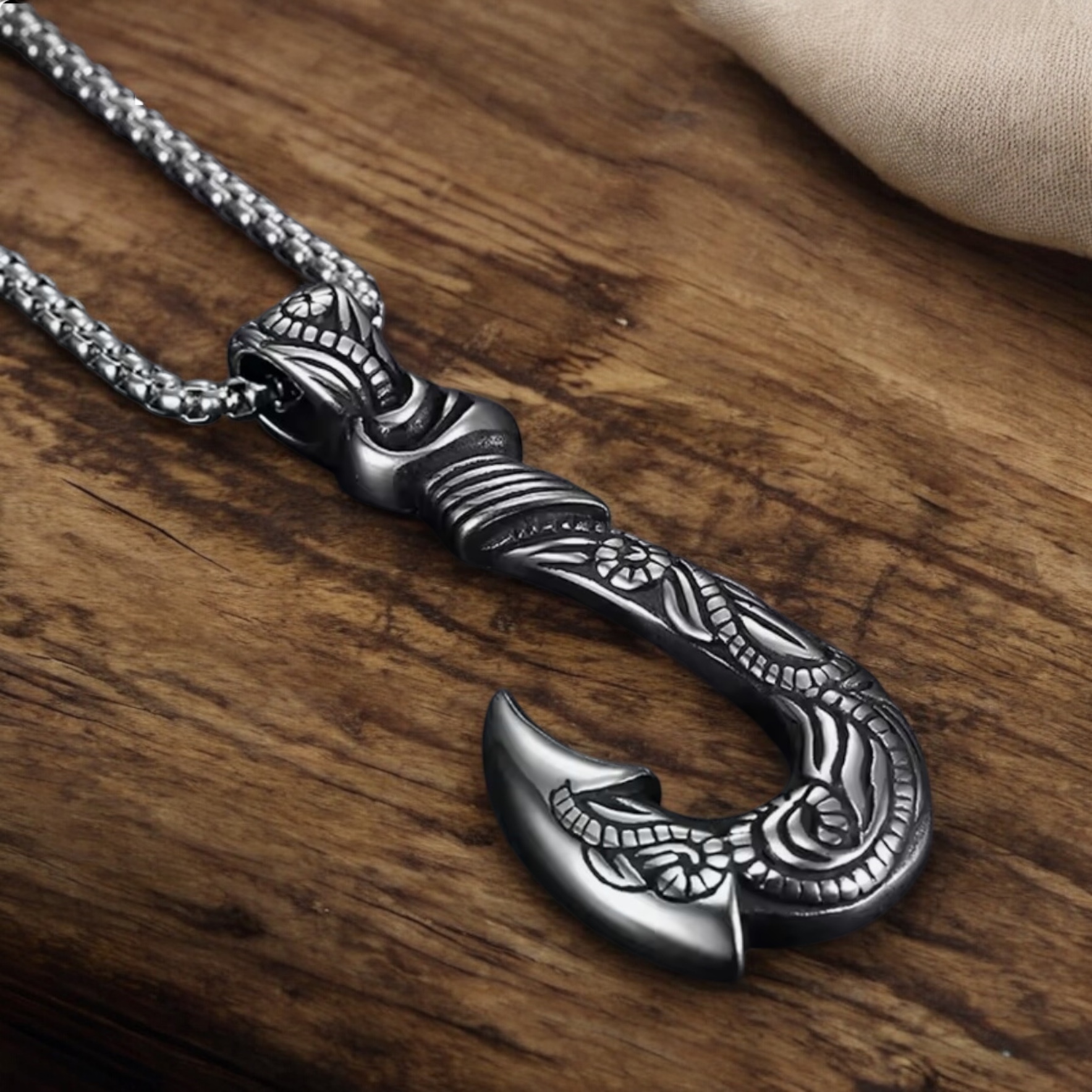 Celtic Viking Fish Hook Pendant Necklace – Norse Strength & Protection Symbol