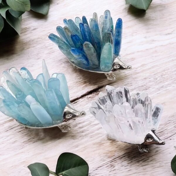 Crystal Echidna Figurines – Aquamarine, Clear Quartz & Blue Kyanite