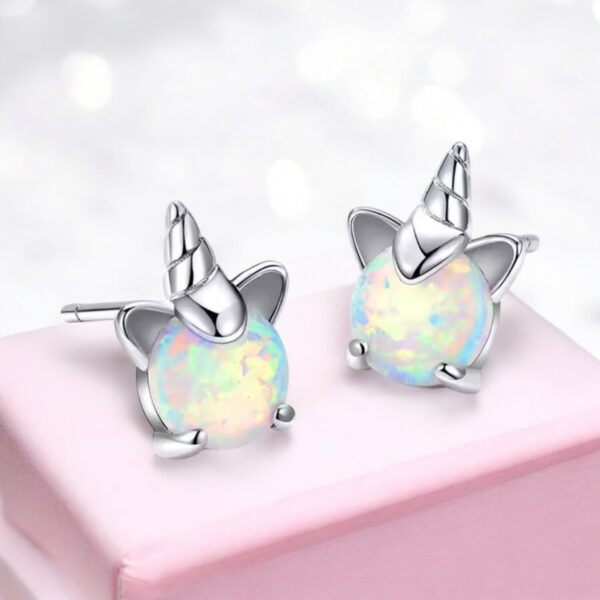 Opal Sterling Silver Unicorn Stud Earrings