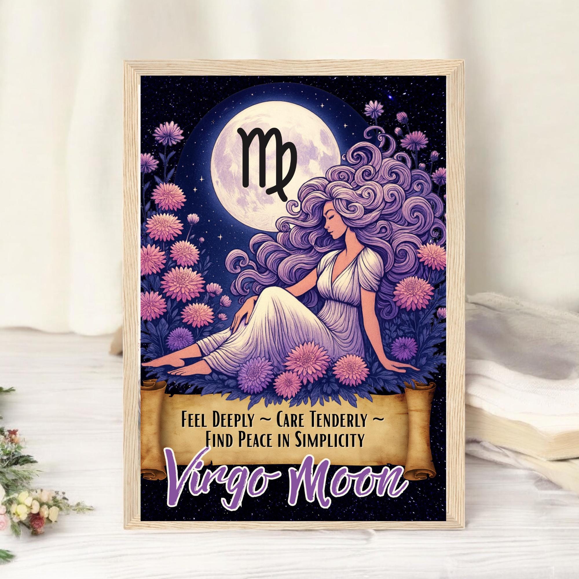 Virgo Moon Art Print: Zodiac Astrology Decor - Framed Celestial Wall Art