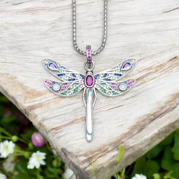 Sterling Silver Dragonfly Necklace with Crystals