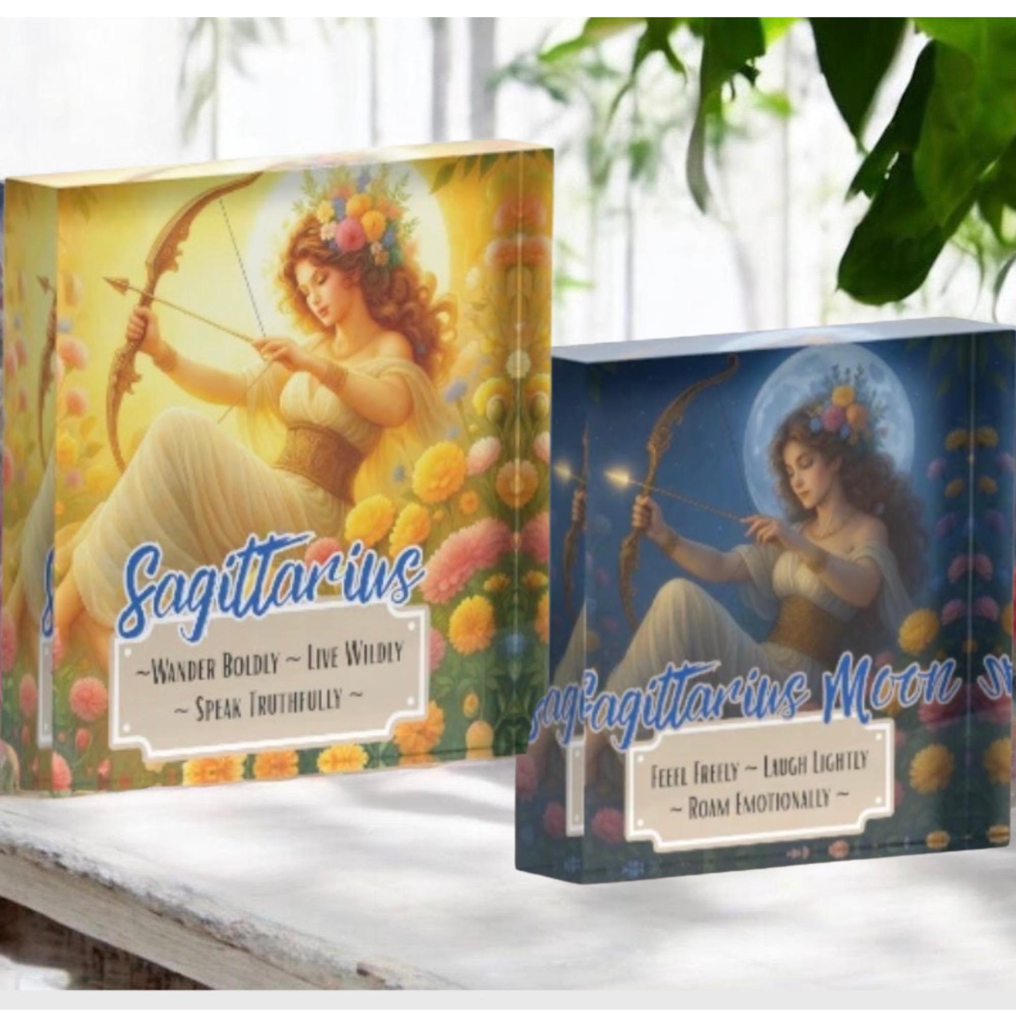 Sagittarius Sun & Moon Acrylic Block – Zodiac Goddess Art