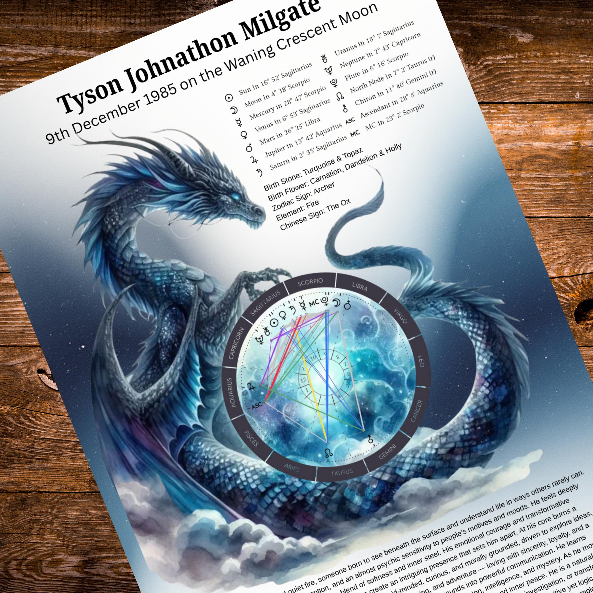 Midnight Dragon Custom Birth Chart — Printable PDF Astrology Artwork