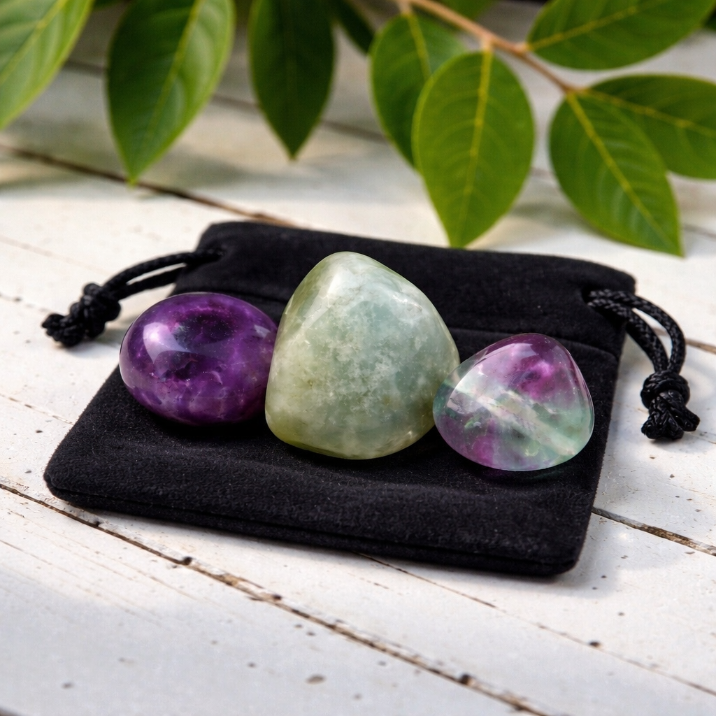 Aquarius Crystal Set – Amethyst, Aquamarine & Fluorite Tumble Stones - Image 2