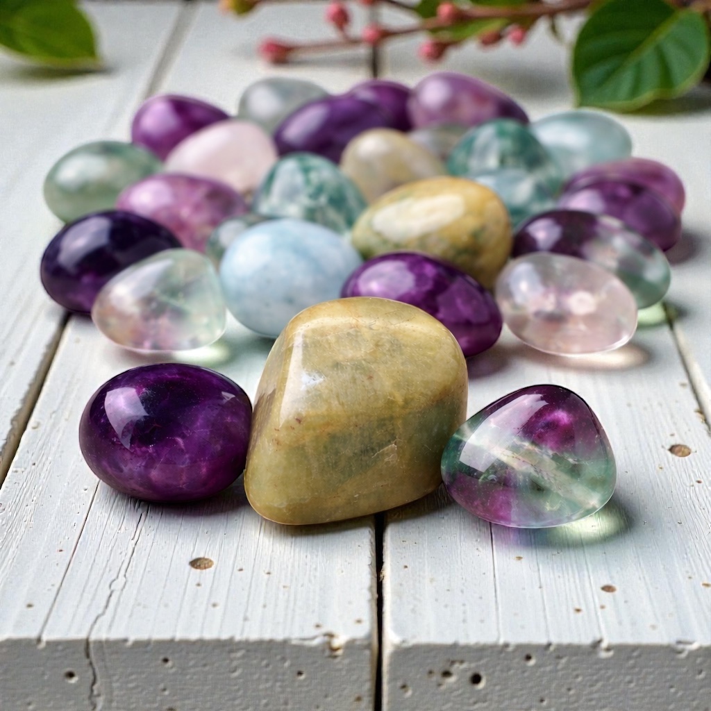 Aquarius Crystal Set – Amethyst, Aquamarine & Fluorite Tumble Stones - Image 5