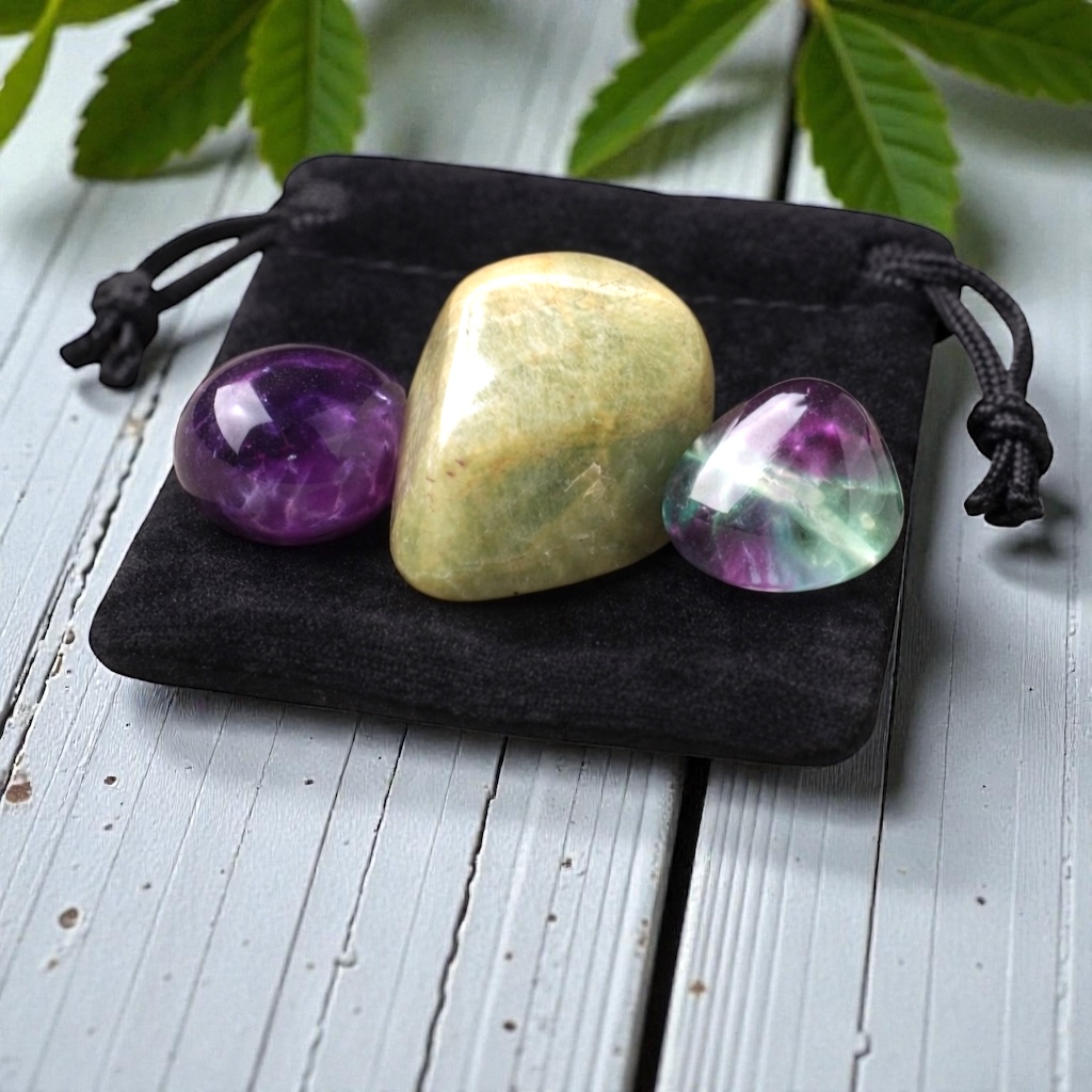 Aquarius Crystal Set – Amethyst, Aquamarine & Fluorite Tumble Stones - Image 4