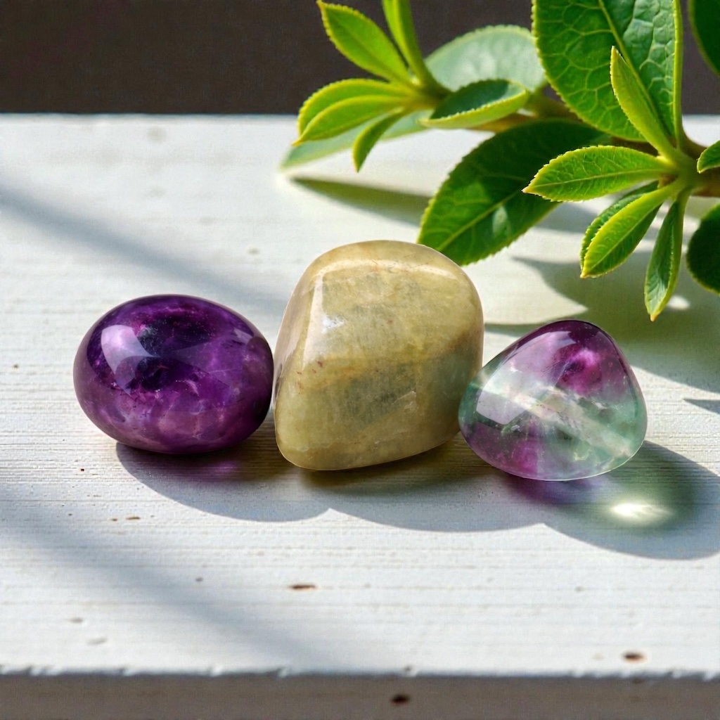 Aquarius Crystal Set – Amethyst, Aquamarine & Fluorite Tumble Stones - Image 3